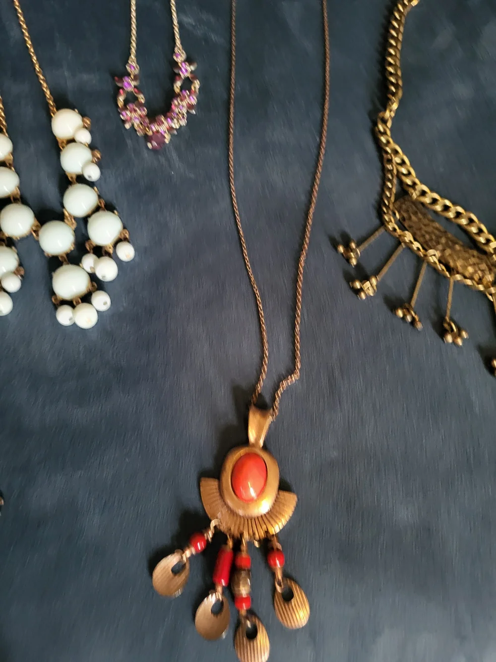 Women’s Mixed Necklace Set – Green, Gold, White, Pink Accents